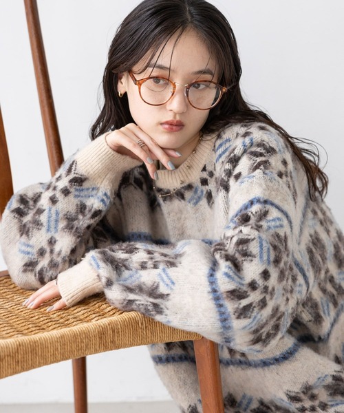 RAGEBLUE（レイジブルー）の「ノルディック柄/シャギールーズニット（ニット/セーター・レディース・グレー/オフホワイト/ライトベージュ・FREE）」の3枚目の写真