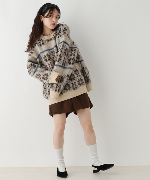 RAGEBLUE（レイジブルー）の「ノルディック柄/シャギールーズニット（ニット/セーター・レディース・グレー/オフホワイト/ライトベージュ・FREE）」の8枚目の写真