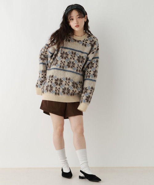 RAGEBLUE（レイジブルー）の「ノルディック柄/シャギールーズニット（ニット/セーター・レディース・グレー/オフホワイト/ライトベージュ・FREE）」の9枚目の写真