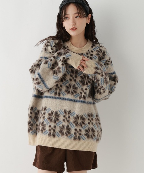 RAGEBLUE（レイジブルー）の「ノルディック柄/シャギールーズニット（ニット/セーター・レディース・グレー/オフホワイト/ライトベージュ・FREE）」の10枚目の写真