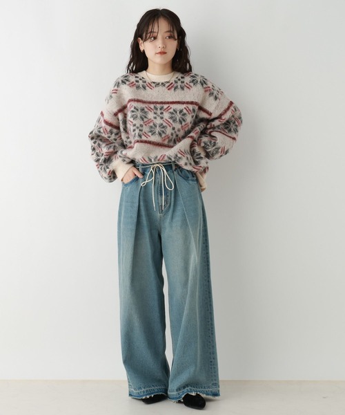 RAGEBLUE（レイジブルー）の「ノルディック柄/シャギールーズニット（ニット/セーター・レディース・グレー/オフホワイト/ライトベージュ・FREE）」の4枚目の写真