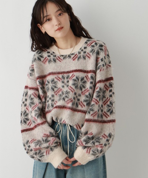 RAGEBLUE（レイジブルー）の「ノルディック柄/シャギールーズニット（ニット/セーター・レディース・グレー/オフホワイト/ライトベージュ・FREE）」の6枚目の写真