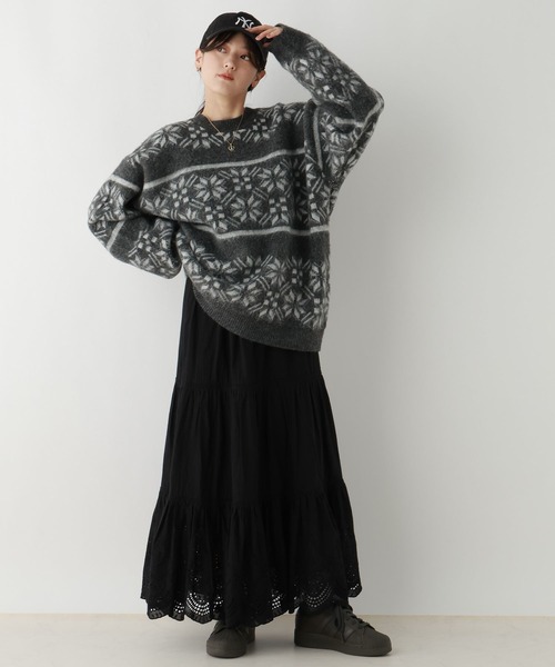 RAGEBLUE（レイジブルー）の「ノルディック柄/シャギールーズニット（ニット/セーター・レディース・グレー/オフホワイト/ライトベージュ・FREE）」の11枚目の写真