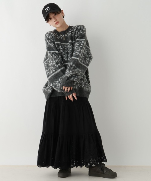 RAGEBLUE（レイジブルー）の「ノルディック柄/シャギールーズニット（ニット/セーター・レディース・グレー/オフホワイト/ライトベージュ・FREE）」の12枚目の写真