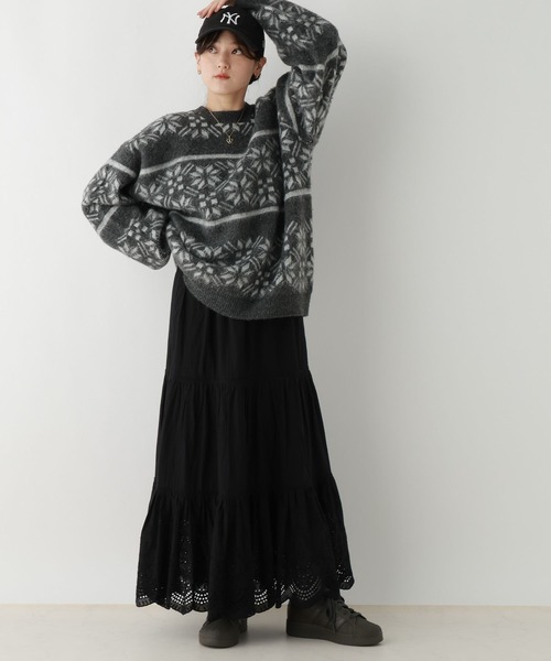 RAGEBLUE（レイジブルー）の「ノルディック柄/シャギールーズニット（ニット/セーター・レディース・グレー/オフホワイト/ライトベージュ・FREE）」の13枚目の写真