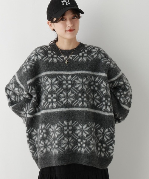 RAGEBLUE（レイジブルー）の「ノルディック柄/シャギールーズニット（ニット/セーター・レディース・グレー/オフホワイト/ライトベージュ・FREE）」の14枚目の写真