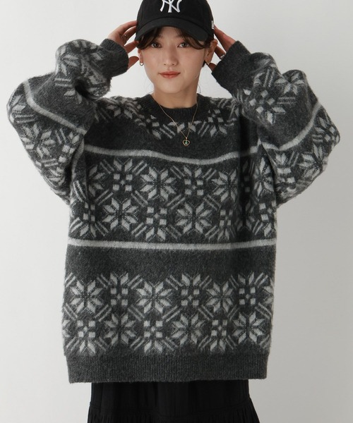 RAGEBLUE（レイジブルー）の「ノルディック柄/シャギールーズニット（ニット/セーター・レディース・グレー/オフホワイト/ライトベージュ・FREE）」の15枚目の写真