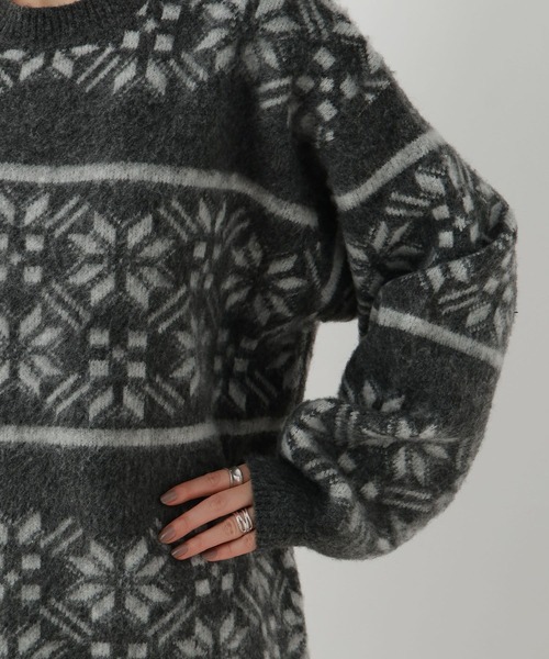 RAGEBLUE（レイジブルー）の「ノルディック柄/シャギールーズニット（ニット/セーター・レディース・グレー/オフホワイト/ライトベージュ・FREE）」の21枚目の写真