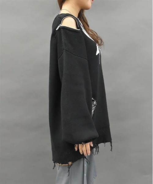 axes femme POETIQUE(アクシーズファムポエティック)の「バタフライダメージニットプルオーバー(ニット/セーター・レディース・パープル/グレー/ブラック・MEDIUM)」の5枚目の写真