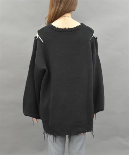 axes femme POETIQUE(アクシーズファムポエティック)の「バタフライダメージニットプルオーバー(ニット/セーター・レディース・パープル/グレー/ブラック・MEDIUM)」の6枚目の写真