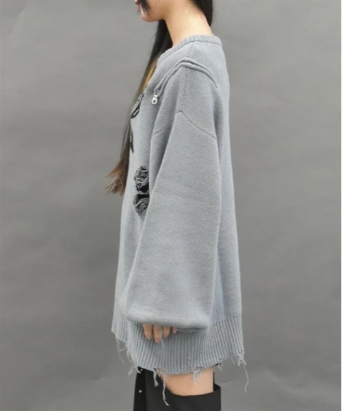 axes femme POETIQUE(アクシーズファムポエティック)の「バタフライダメージニットプルオーバー(ニット/セーター・レディース・パープル/グレー/ブラック・MEDIUM)」の7枚目の写真
