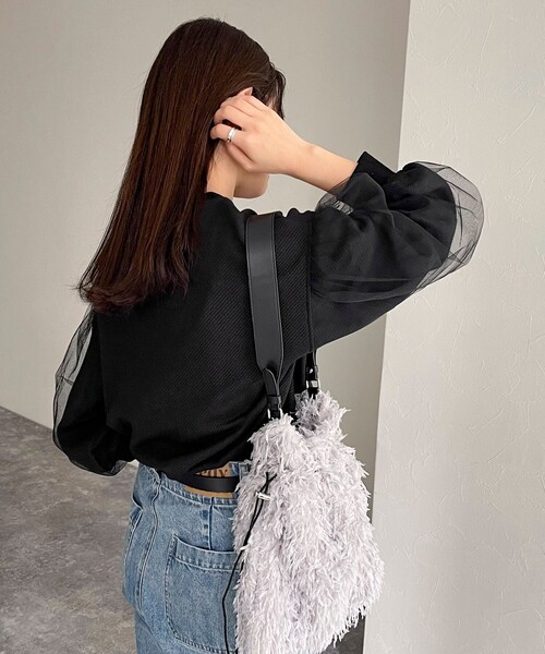 fredy emue(フレディエミュ)の「ジャガードカットソー袖チュールプルオーバー(Tシャツ/カットソー・レディース・ブラック/アイボリー/グレー・38)」の6枚目の写真