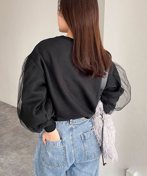 fredy emue(フレディエミュ)の「ジャガードカットソー袖チュールプルオーバー(Tシャツ/カットソー・レディース・ブラック/アイボリー/グレー・38)」の7枚目の写真
