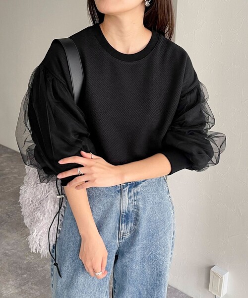 fredy emue(フレディエミュ)の「ジャガードカットソー袖チュールプルオーバー(Tシャツ/カットソー・レディース・ブラック/アイボリー/グレー・38)」の8枚目の写真
