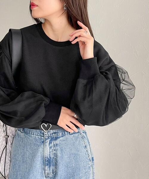 fredy emue(フレディエミュ)の「ジャガードカットソー袖チュールプルオーバー(Tシャツ/カットソー・レディース・ブラック/アイボリー/グレー・38)」の10枚目の写真