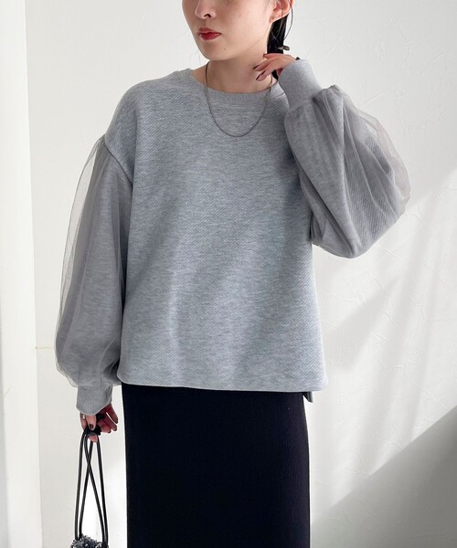 fredy emue(フレディエミュ)の「ジャガードカットソー袖チュールプルオーバー(Tシャツ/カットソー・レディース・ブラック/アイボリー/グレー・38)」の16枚目の写真