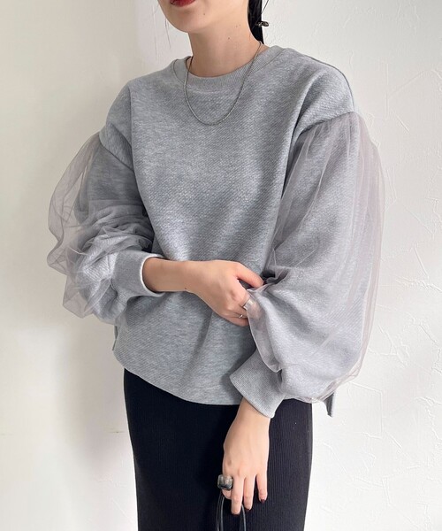 fredy emue(フレディエミュ)の「ジャガードカットソー袖チュールプルオーバー(Tシャツ/カットソー・レディース・ブラック/アイボリー/グレー・38)」の21枚目の写真