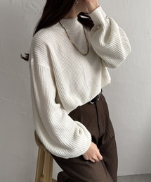ラメ畦ハイネックニットプルオーバー