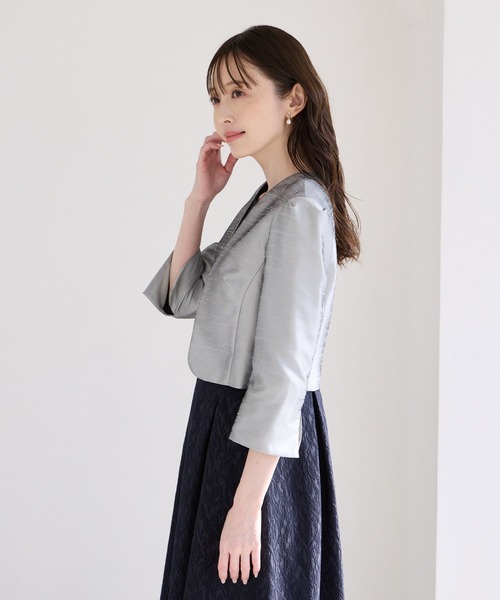 AIMER（エメ）の「ノーカラーシャンブレーシャンタンジャケット（ノーカラージャケット・レディース・ネイビー/ライトグレー/ベージュ・MEDIUM/LARGE）」の11枚目の写真