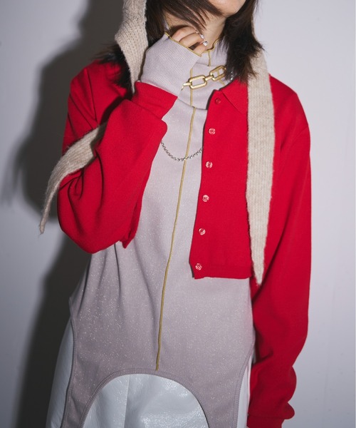 MIDVEIN(ミッドヴェイン)の「lame rib tops(Tシャツ/カットソー・レディース・ブラック/アイボリー/グレイッシュベージュ・FREE)」の1枚目の写真