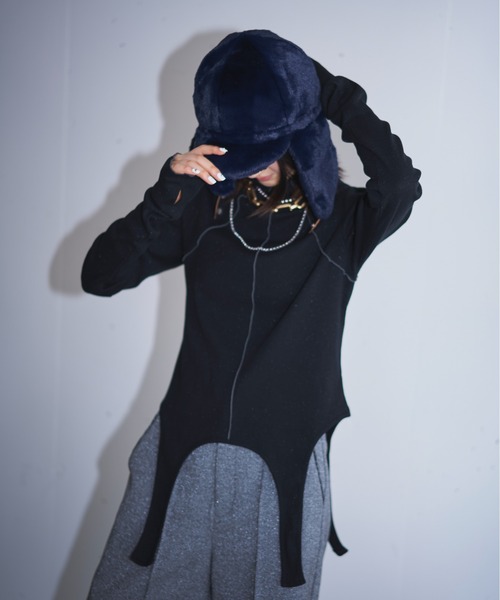 MIDVEIN(ミッドヴェイン)の「lame rib tops(Tシャツ/カットソー・レディース・ブラック/アイボリー/グレイッシュベージュ・FREE)」の3枚目の写真