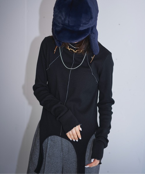 MIDVEIN(ミッドヴェイン)の「lame rib tops(Tシャツ/カットソー・レディース・ブラック/アイボリー/グレイッシュベージュ・FREE)」の16枚目の写真
