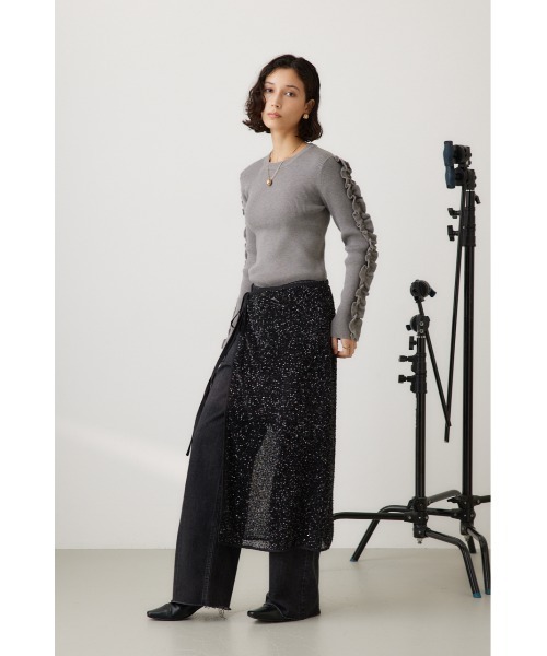 crie conforto（クリーコンフォルト）の「スパンコールラップスカート（スカート・レディース・アイボリー/ブラック・FREE）」の4枚目の写真