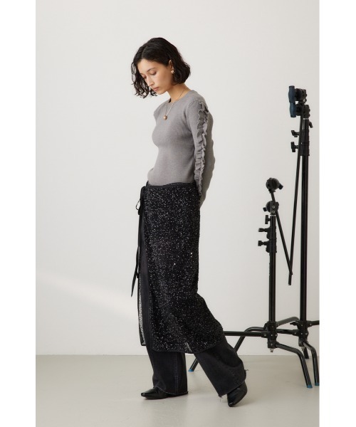 crie conforto（クリーコンフォルト）の「スパンコールラップスカート（スカート・レディース・アイボリー/ブラック・FREE）」の5枚目の写真