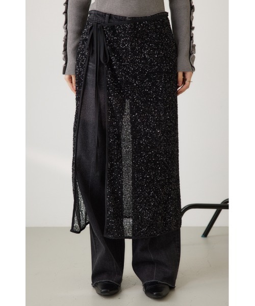 crie conforto（クリーコンフォルト）の「スパンコールラップスカート（スカート・レディース・アイボリー/ブラック・FREE）」の6枚目の写真