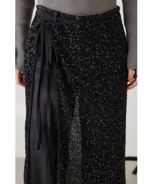 crie conforto（クリーコンフォルト）の「スパンコールラップスカート（スカート・レディース・アイボリー/ブラック・FREE）」の9枚目の写真