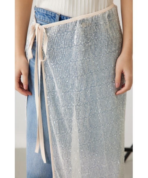 crie conforto（クリーコンフォルト）の「スパンコールラップスカート（スカート・レディース・アイボリー/ブラック・FREE）」の19枚目の写真