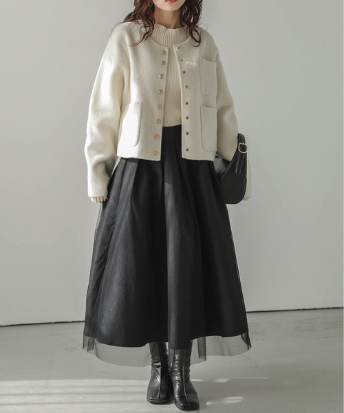 Lajour（ラジュール）の「日本製ノーカラージャケット（ダウンジャケット/コート・レディース・グレー/ベージュ/ホワイト・S/M）」の6枚目の写真