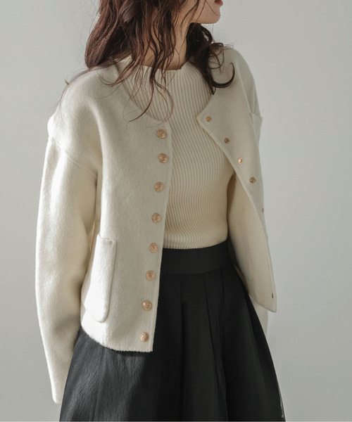 Lajour（ラジュール）の「日本製ノーカラージャケット（ダウンジャケット/コート・レディース・グレー/ベージュ/ホワイト・S/M）」の5枚目の写真