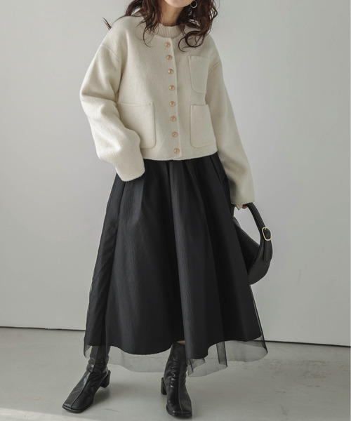 Lajour（ラジュール）の「日本製ノーカラージャケット（ダウンジャケット/コート・レディース・グレー/ベージュ/ホワイト・S/M）」の7枚目の写真