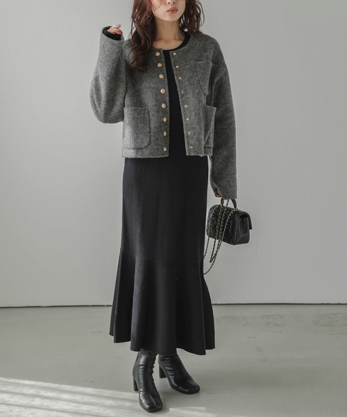 Lajour（ラジュール）の「日本製ノーカラージャケット（ダウンジャケット/コート・レディース・グレー/ベージュ/ホワイト・S/M）」の10枚目の写真