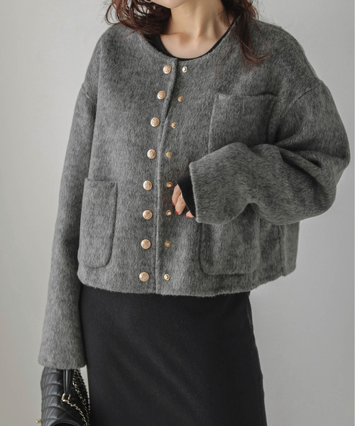 セール】日本製ノーカラージャケット（ダウンジャケット/コート