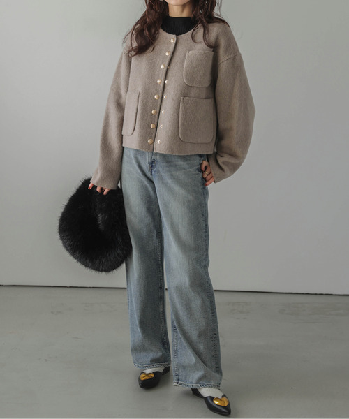 Lajour（ラジュール）の「日本製ノーカラージャケット（ダウンジャケット/コート・レディース・グレー/ベージュ/ホワイト・S/M）」の13枚目の写真