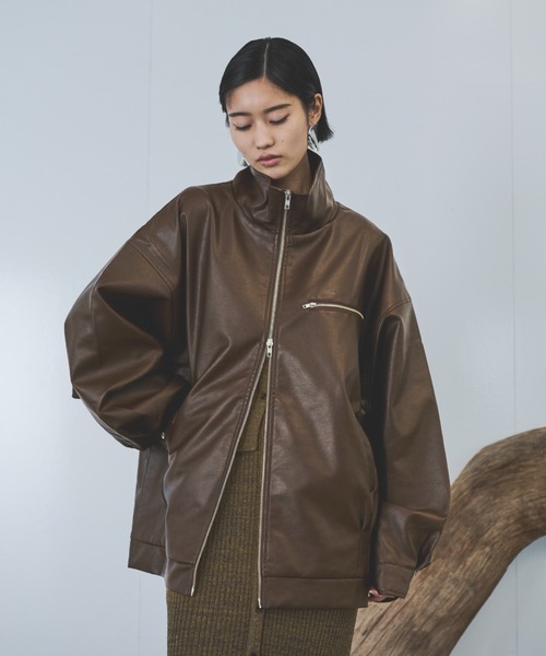 セール】レザータッチスタンドカラーブルゾン（ブルゾン）｜AIC