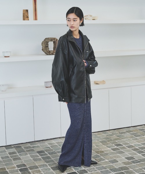 AIC.（エーアイシー）の「レザータッチスタンドカラーブルゾン（ブルゾン・レディース・ブラック/ブラウン・FREE）」の15枚目の写真