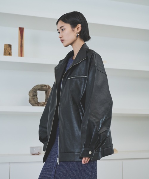 セール】レザータッチスタンドカラーブルゾン（ブルゾン）｜AIC