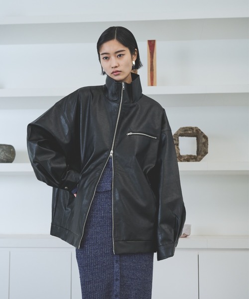 セール】レザータッチスタンドカラーブルゾン（ブルゾン）｜AIC
