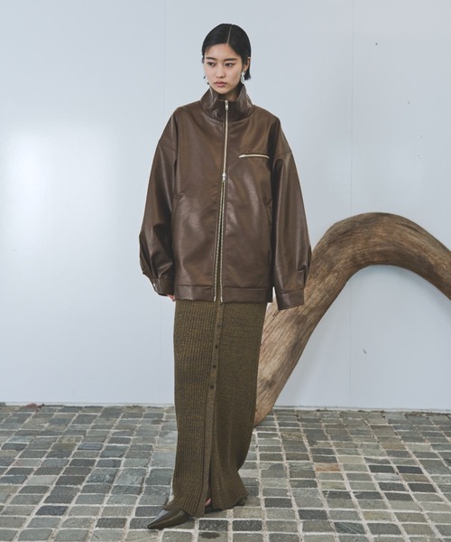 セール】レザータッチスタンドカラーブルゾン（ブルゾン）｜AIC