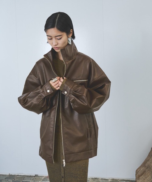 あさ　LE 17 SEPTEMBRE　定価7.5万　ブルゾン　茶色 セール】レザータッチスタンドカラーブルゾン（ブルゾン）｜AIC