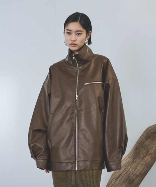 セール】レザータッチスタンドカラーブルゾン（ブルゾン）｜AIC