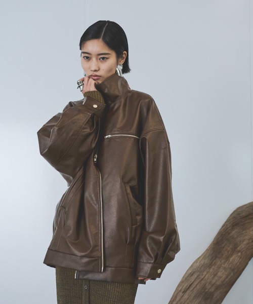 セール】レザータッチスタンドカラーブルゾン（ブルゾン）｜AIC
