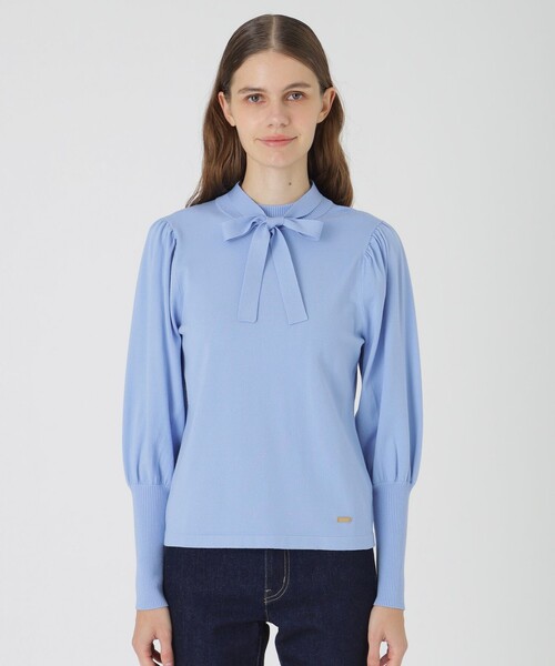 美品　ブルーレーベルクレストブリッジ 長袖 トップス ニット　ブルー　リボン BLUE LABEL CRESTBRIDGE ブルーレーベルクレストブリッジ サイド