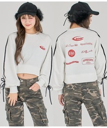 【ティーンズライン】袖ライン リボン オーバースウェット（M、Lサ