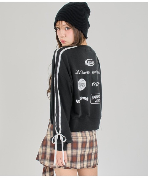 ANAP GｉRL（アナップガール）の「【ティーンズライン】袖ライン リボン オーバースウェット（M、Lサ（スウェット・キッズ・ブラック/ネイビー/オフホワイト・M/L）」の14枚目の写真