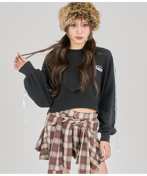 ANAP GｉRL（アナップガール）の「【ティーンズライン】袖ライン リボン オーバースウェット（M、Lサ（スウェット・キッズ・ブラック/ネイビー/オフホワイト・M/L）」の18枚目の写真