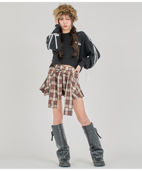 ANAP GｉRL（アナップガール）の「【ティーンズライン】袖ライン リボン オーバースウェット（M、Lサ（スウェット・キッズ・ブラック/ネイビー/オフホワイト・M/L）」の20枚目の写真